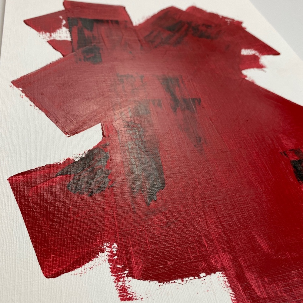 Abstract Acrylic Original Painting On Canvas Paper 9X12 Wall Art Red - Picture 7 of 8